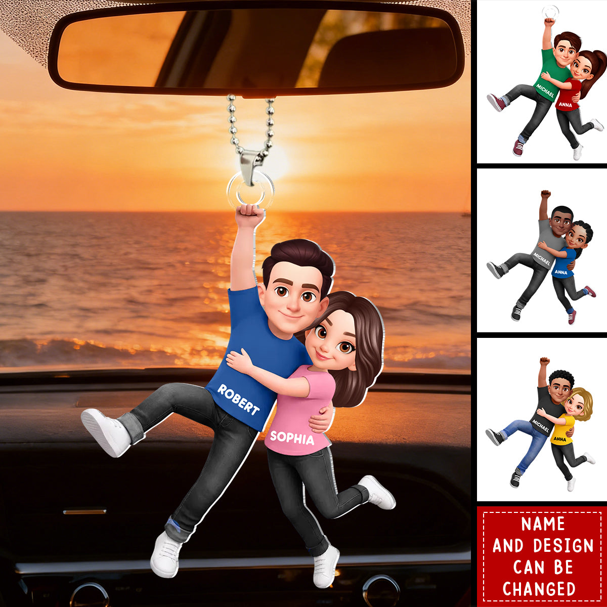 Personalized Flying Couple Car Hanger Ornament With Names & Design | Romantic Anniversary Valentine's Day Gift For Couple & Partner