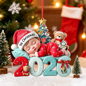 Personalized Baby's First Christmas Acrylic Ornament With Name & Birth Stats For New Parent