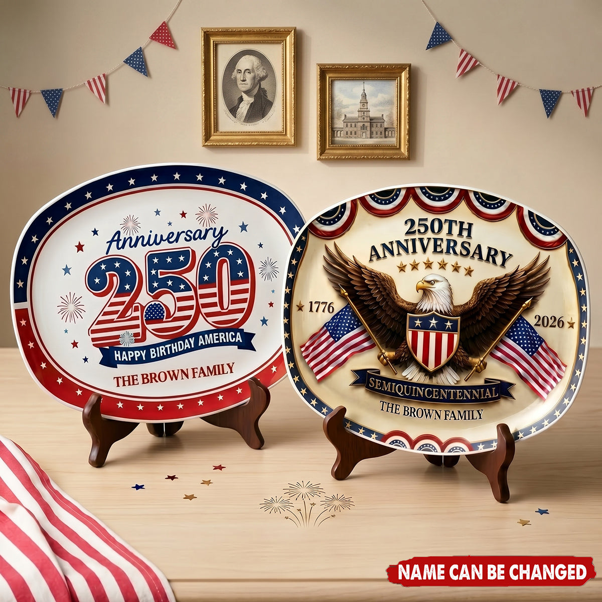 Personalized USA 250th Anniversary Serving Plate | 1776-2026 Patriotic Decorative Gift For Family
