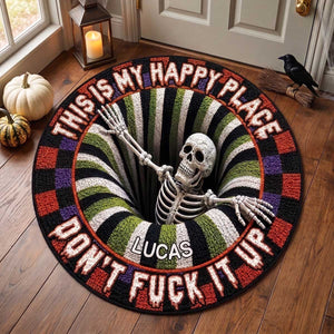 Personalized Halloween Skeleton Doormat With "This Is Our Happy Place" | 3D Effect Home Decor For Gothic Lovers