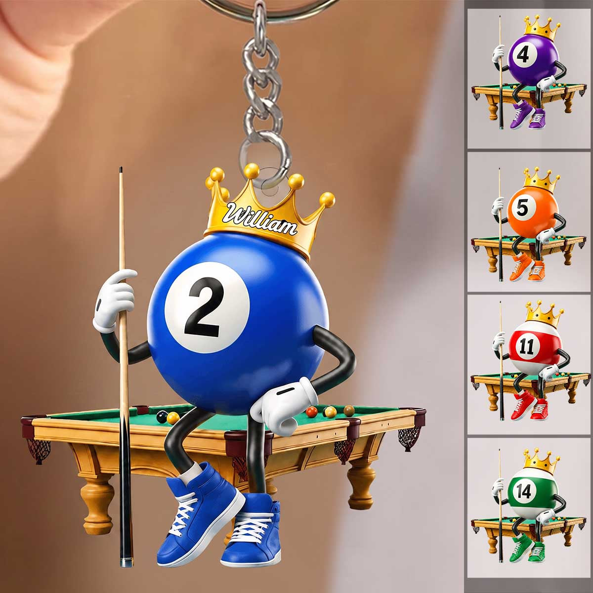 Personalized Billiard Ball Crown Acrylic Keychain | Birthday & Christmas Gift For Billiard Lovers