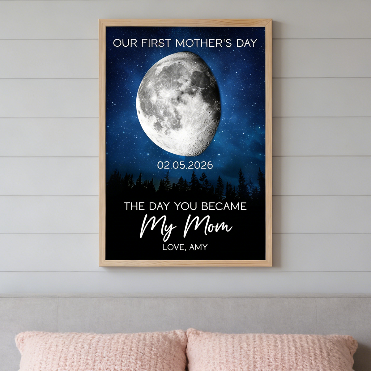 Personalized First Mother's Day Moon Phase Poster With Date & Name | Unique Gift For New Mom