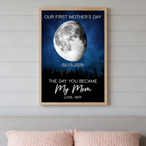 Personalized First Mother's Day Moon Phase Poster With Date & Name | Unique Gift For New Mom