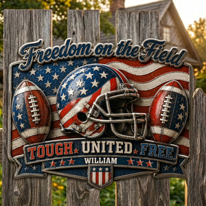 Personalized "Play For Freedom" Football Metal Sign | America 250th Decor Gift