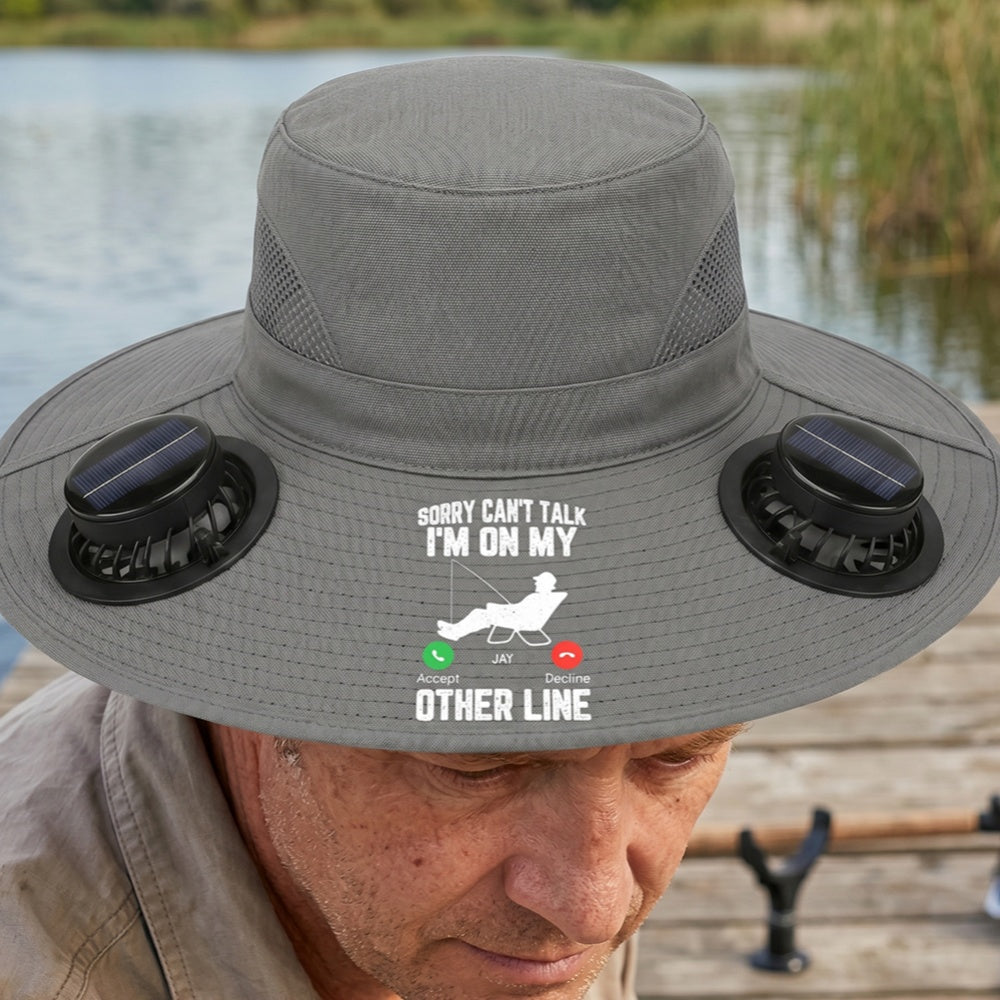 Personalized Name Solar Dual Fan Hat With Sorry Can't Talk I'm On My Other Line For Summer