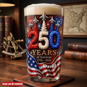 Personalized Patriotic 250th US Independence Day Beer Glass