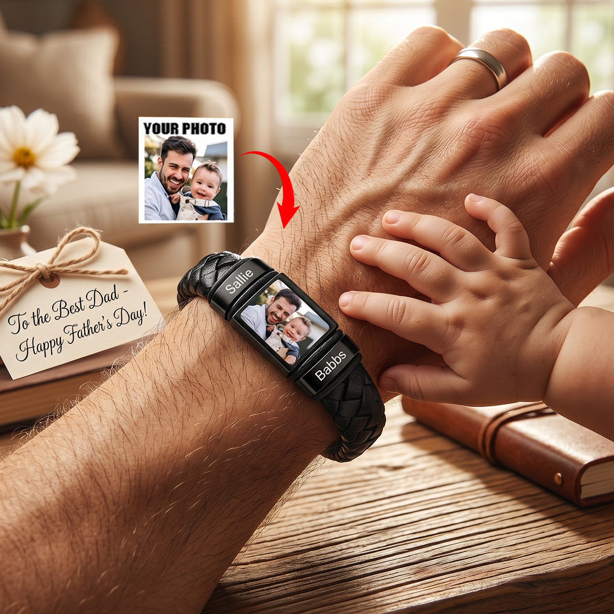 Personalized Photo Mens Bracelet | Father's Day Gift | Gift For Dad Boyfriend