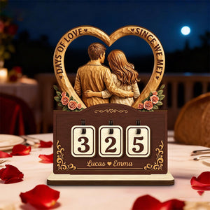Personalized Names Love Days Tracker Wood Sign With Couple Rose Graphic For Anniversary Gift
