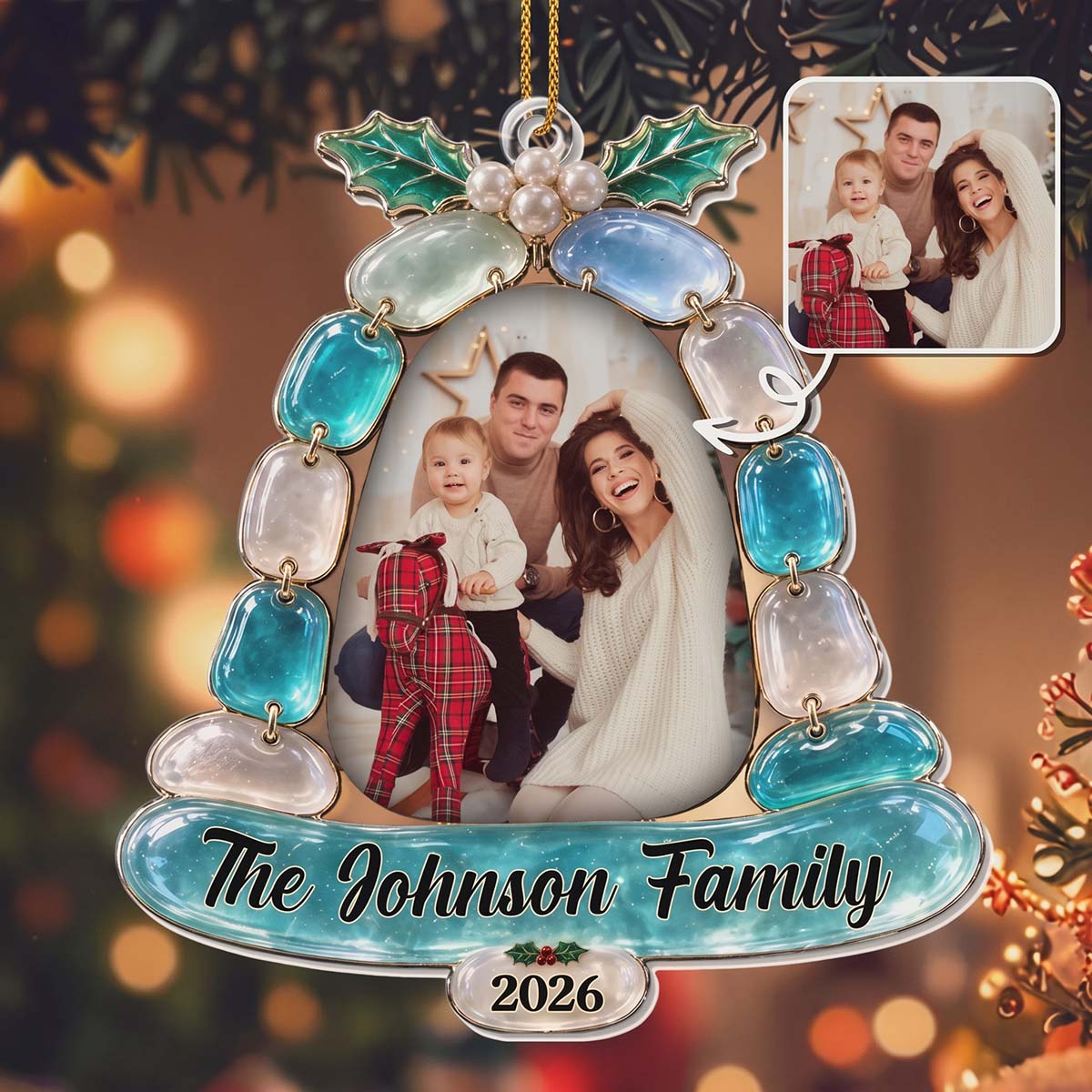 Personalized "The Family Bell" Sea Glass Style Acrylic Ornament | Christmas Family Keepsake Gift