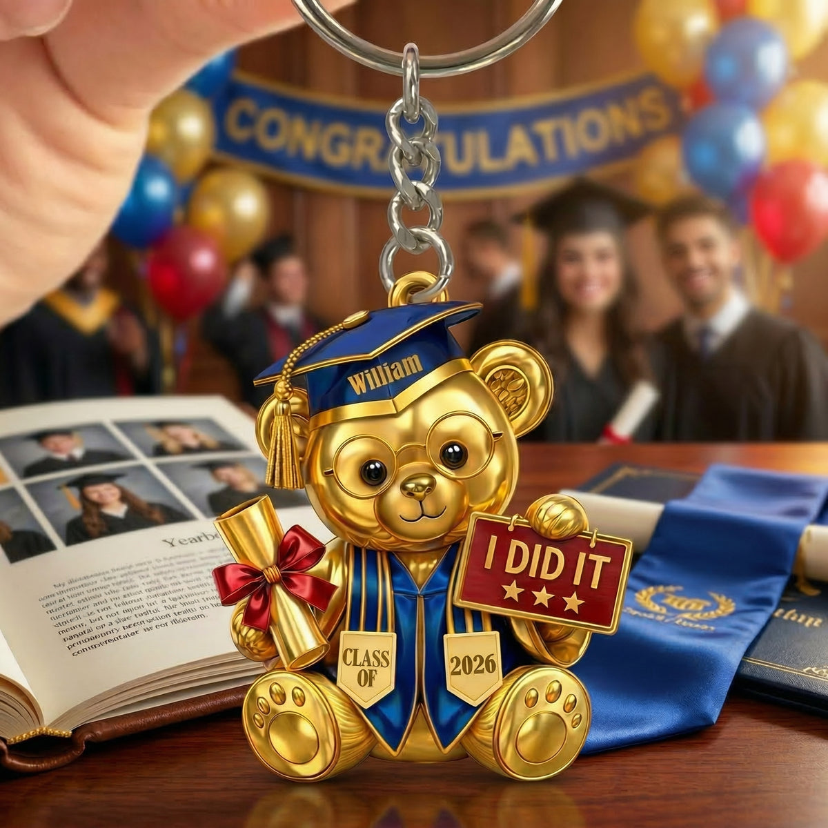 Personalized "I Did It" Class Of Graduation Bear Acrylic Keychain | Graduation Gift For Her Him