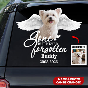 Personalized Full Color Pet Angel Wings Car Window Decal With Photo & Name & Year - Sympathy Keepsake Memorial Gift For Dog And Cat Parents