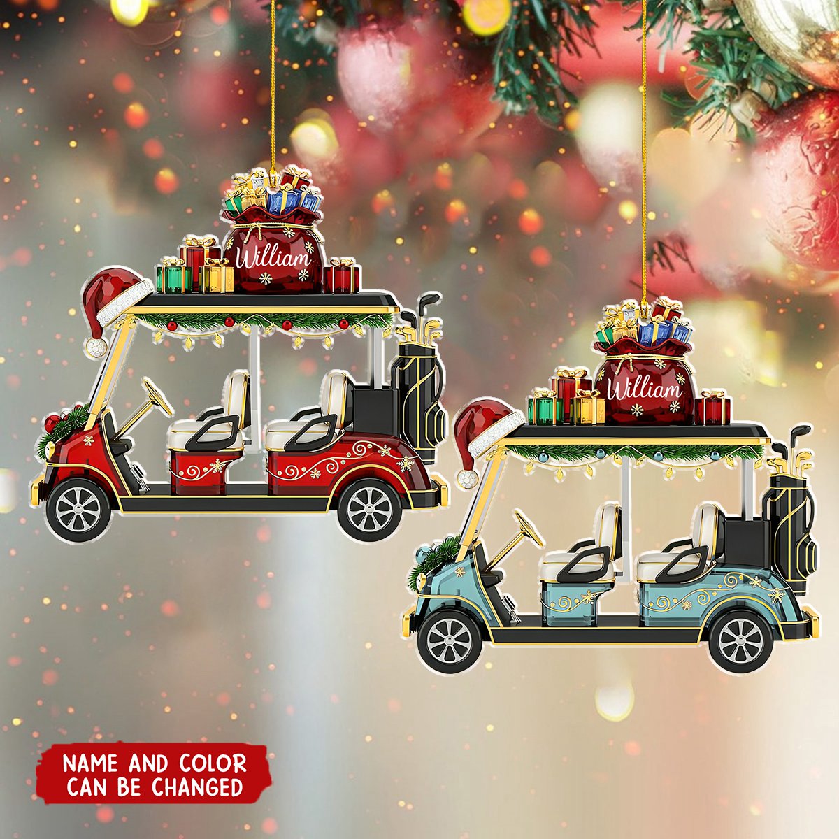 Personalized Golf Cart Christmas Ornament with Name & Color Perfect Festive Decor For Golfs Lovers