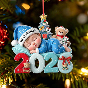 Personalized Baby's First Christmas Acrylic Ornament With Name & Birth Stats For New Parent