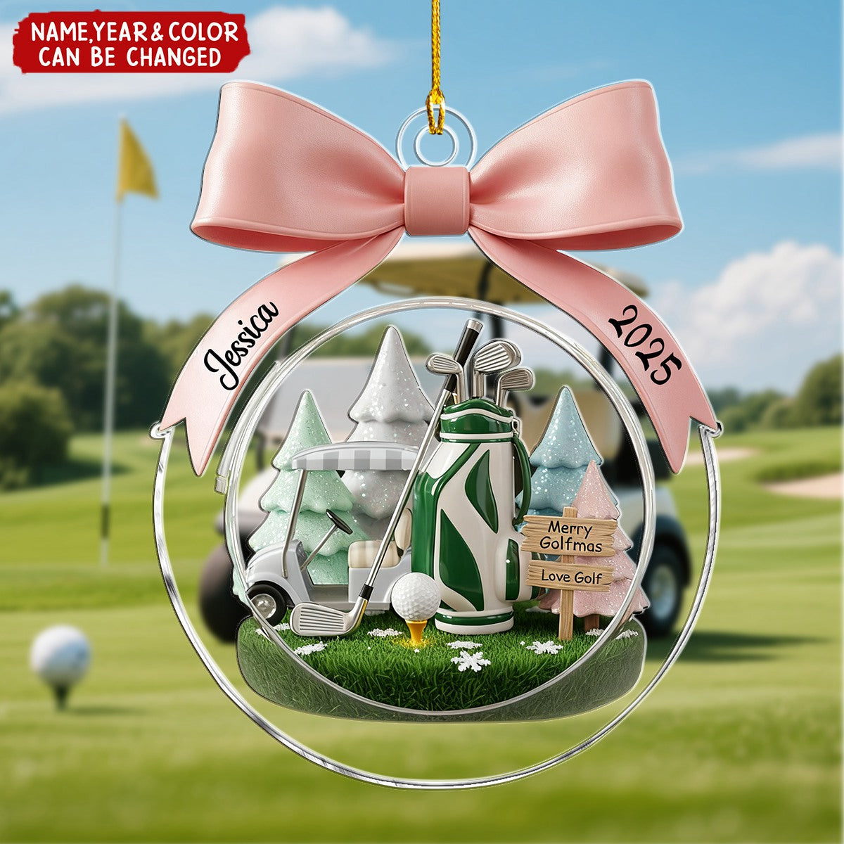 Personalized Golf Bag Cart Christmas Ornament With Design Name & Year "Merry Golfmas" Gift For Golf Lover