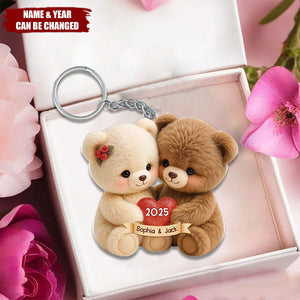 Personalized Loving Bear Couple Acrylic Keychain With Names & Year | Anniversary Valentine's Day | Sentimental Gift For Him Her