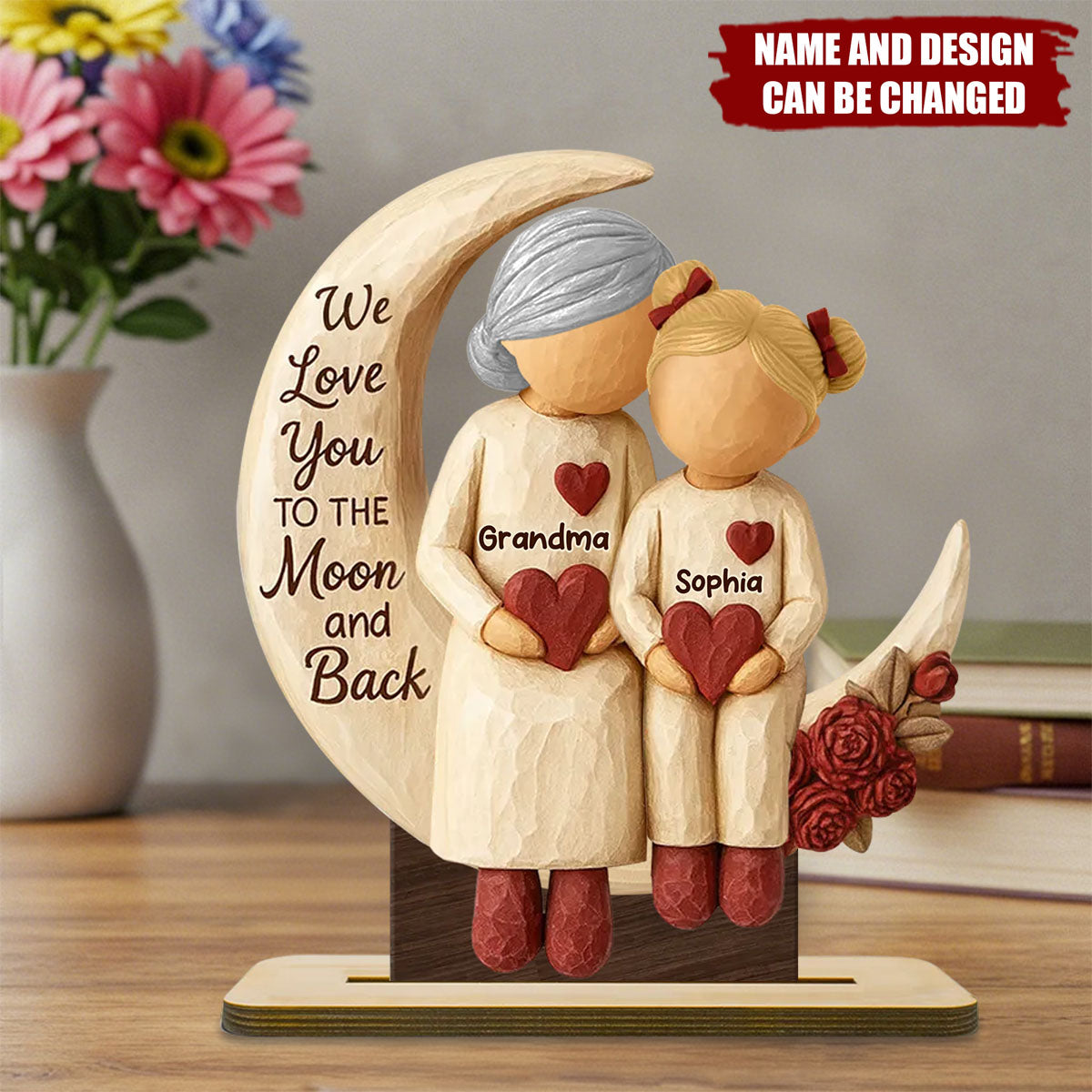 Personalized "Love You To The Moon" Wooden Plaque With Quote & 1-5 Kids Design & Names | Heartfelt Birthday Gift For Grandparents & Grandchildren