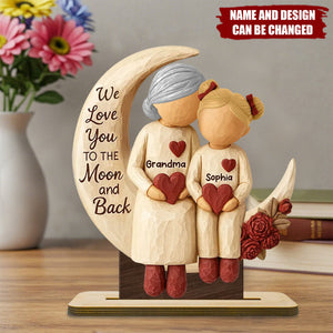 Personalized "Love You To The Moon" Wooden Plaque With Quote & 1-5 Kids Design & Names | Heartfelt Birthday Gift For Grandparents & Grandchildren