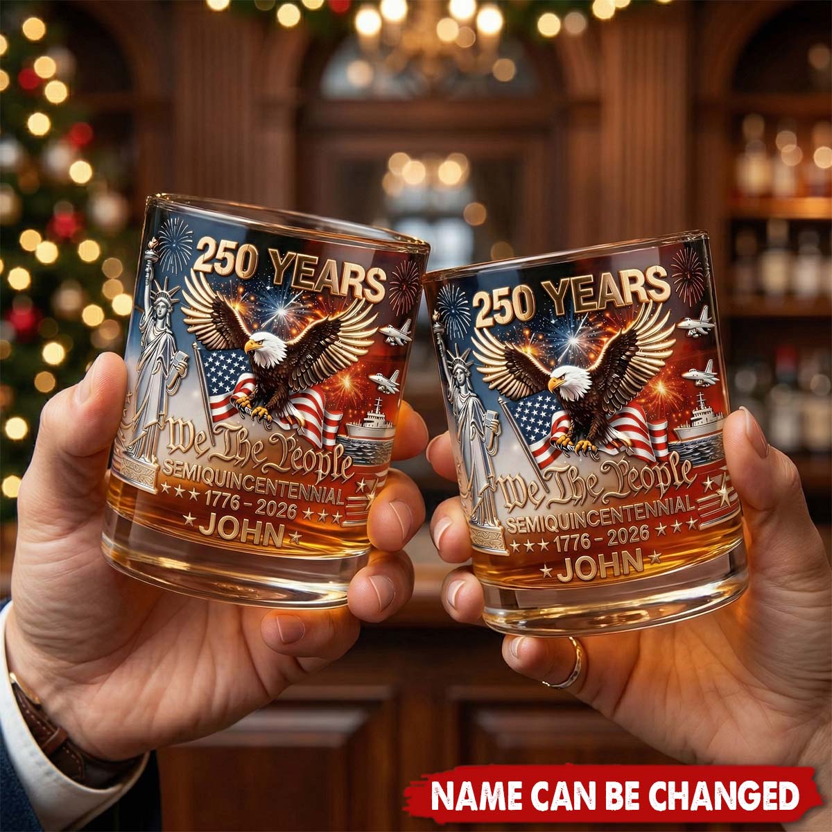 Personalized Whiskey Glass With Name -250 Years Of America | Gift For Patriots
