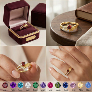 Personalized "Forever in Our Hearts" Feather Birthstone Ring With Name | Romantic Gift For Girlfriend Wife