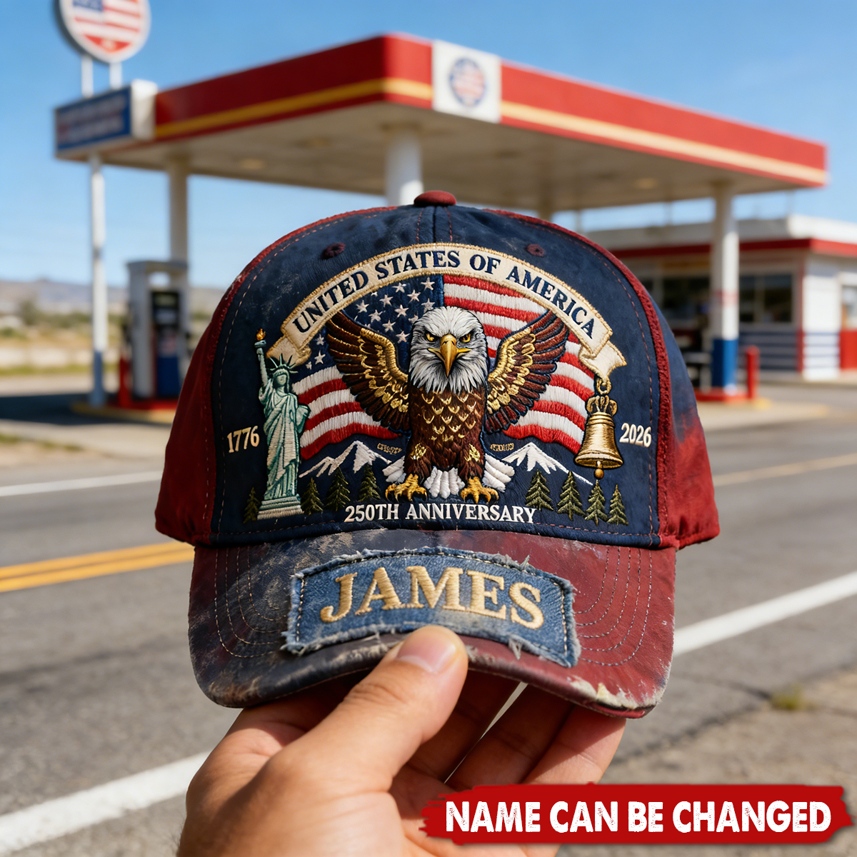 Customized Vintage Embroidery USA 250th Anniversary Eagle Distressed Baseball Hat With Name - Unique Independence Day 2026 Keepsake For Men