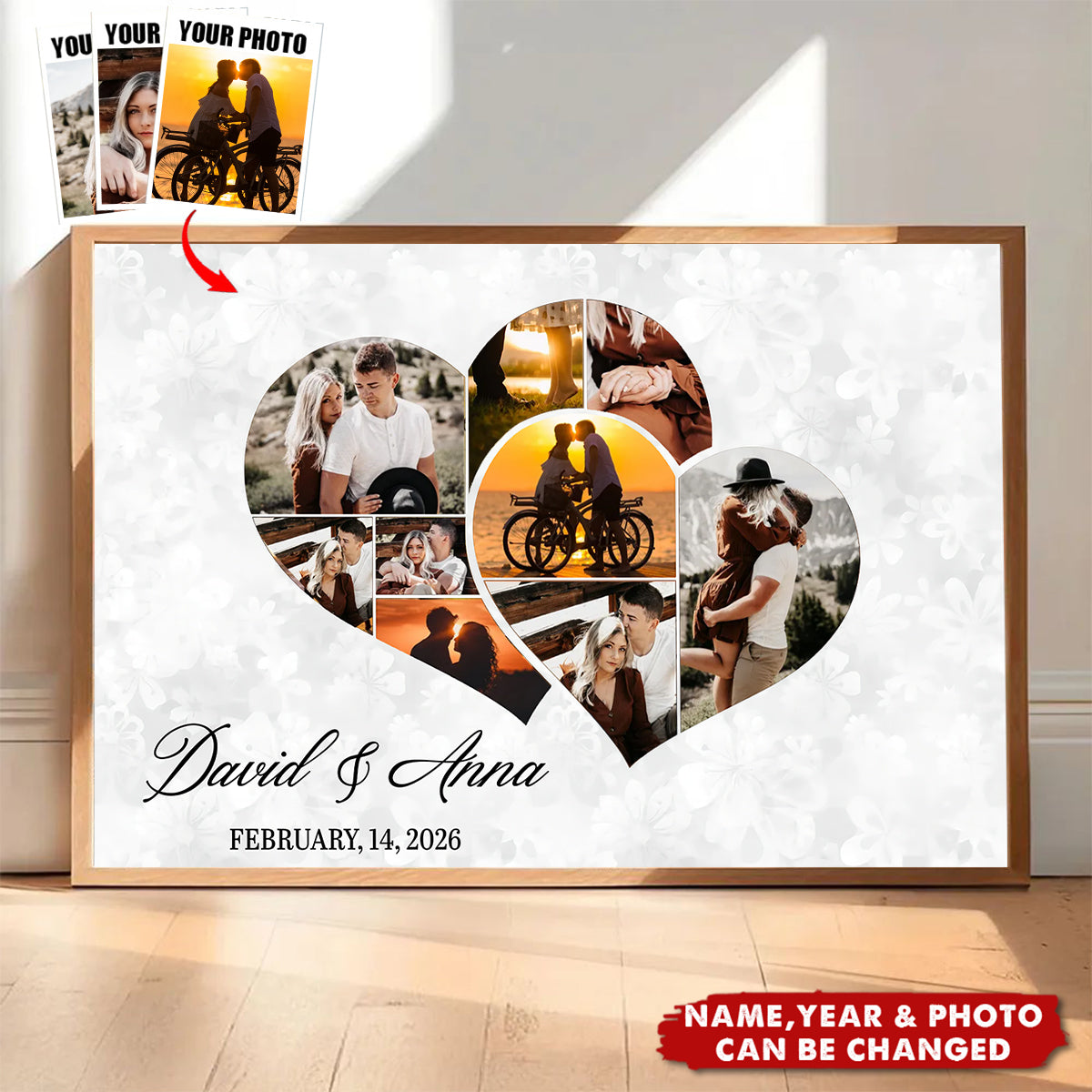 Personalized Heart  Collage Poster With 9 Photos & Names & Year | Gift For Couples