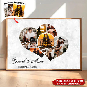 Personalized Heart  Collage Poster With 9 Photos & Names & Year | Gift For Couples