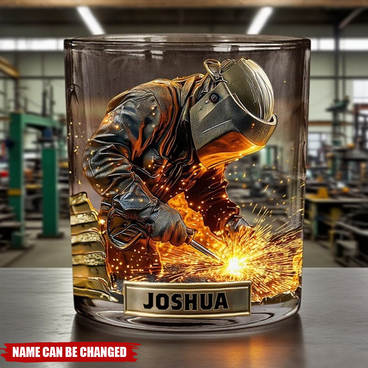 Custom Whiskey Glass - Personalized with Name | Engraved Gift For Welders, Metal Fabricators & Mechanics