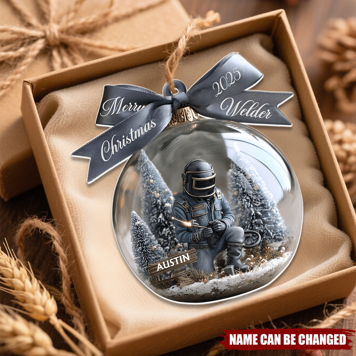 Personalized "Strong Welder" Acrylic Ornament With Name & "Merry Christmas" Great Gift For Welder Construction Worker