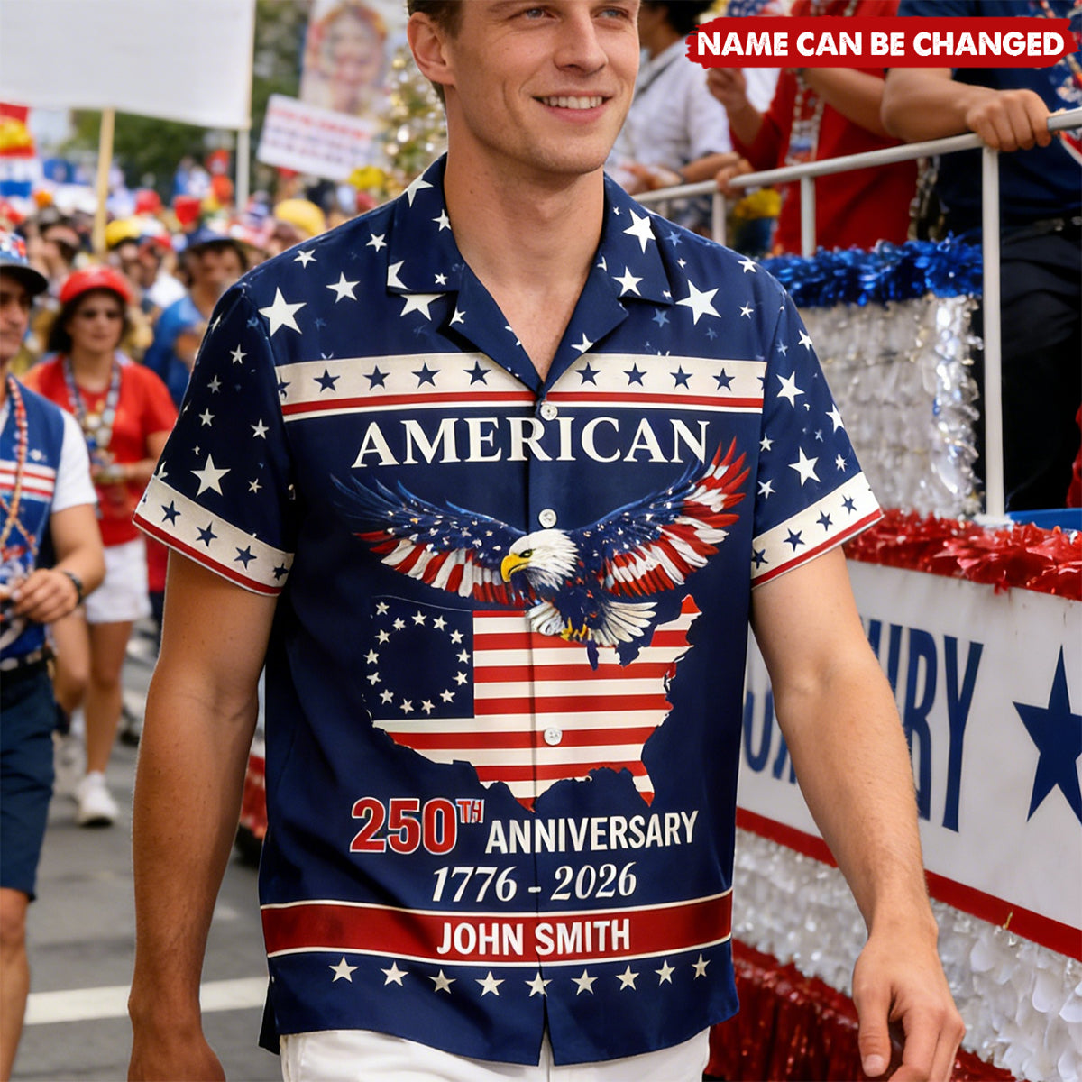 Personalized 250th Anniversary Patriotic Hawaiian Shirt With Name & American Eagle Flag - Creative Independence Day 2026 Gift For Veterans