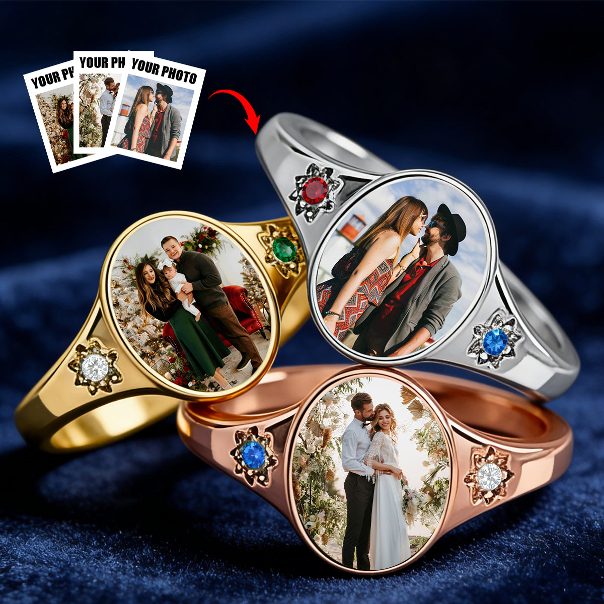 Personalized Photo Projection Ring With Bespoke Birthstone & Ring Color - Soulful Valentine's Day Anniversary Gift For Her Or Wife