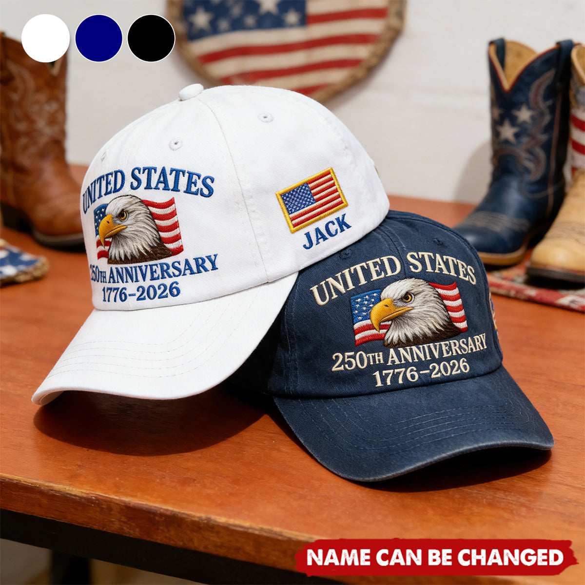 Personalized Flag Patriotic Classic Cap With Name & Color | United States 250th Anniversary Gift For Friends & Families