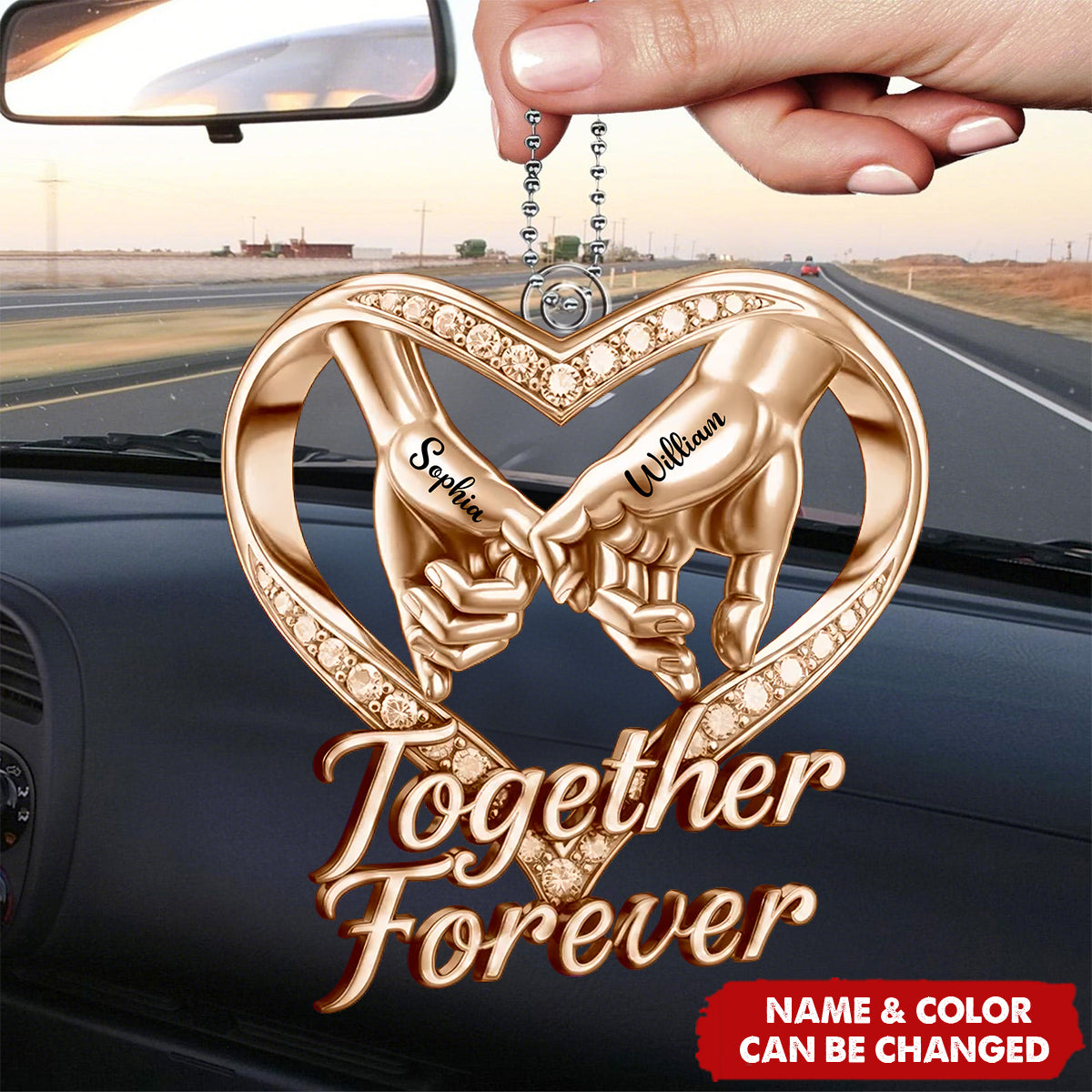 Personalized Swear Acrylic Heart Car Ornament With Names & Color & Quote - Unique Anniversary Valentine's Day Gift For Soulmates & Couples