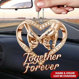 Personalized Swear Acrylic Heart Car Ornament With Names & Color & Quote - Unique Anniversary Valentine's Day Gift For Soulmates & Couples