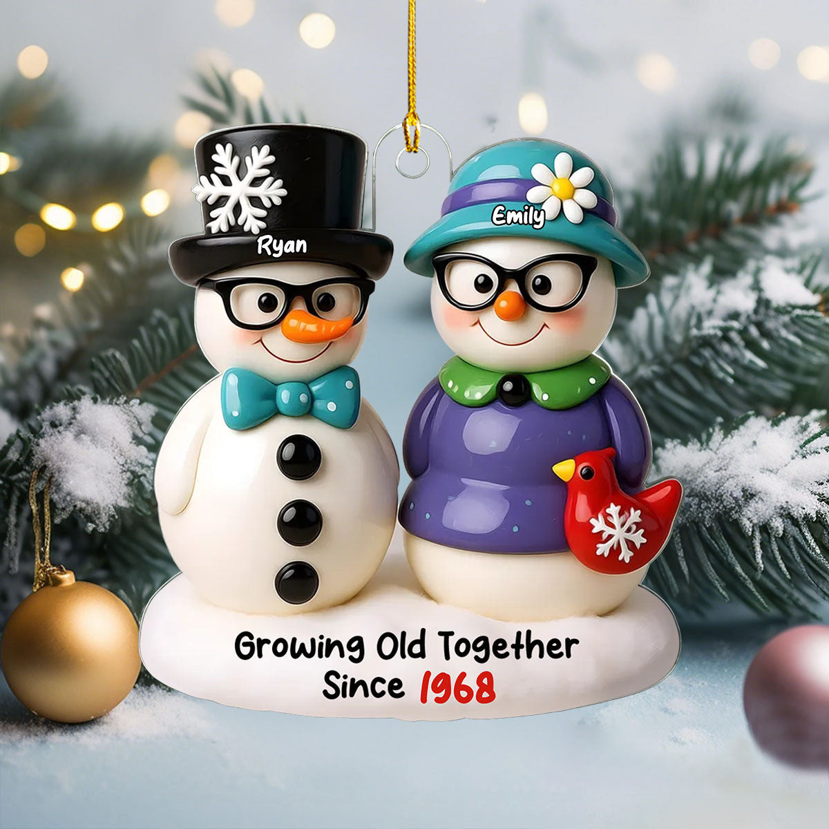 Personalized "Growing Old Together Since" Snowman Ornament - Customized name & year, A Romantic Testimony For couples And Lover