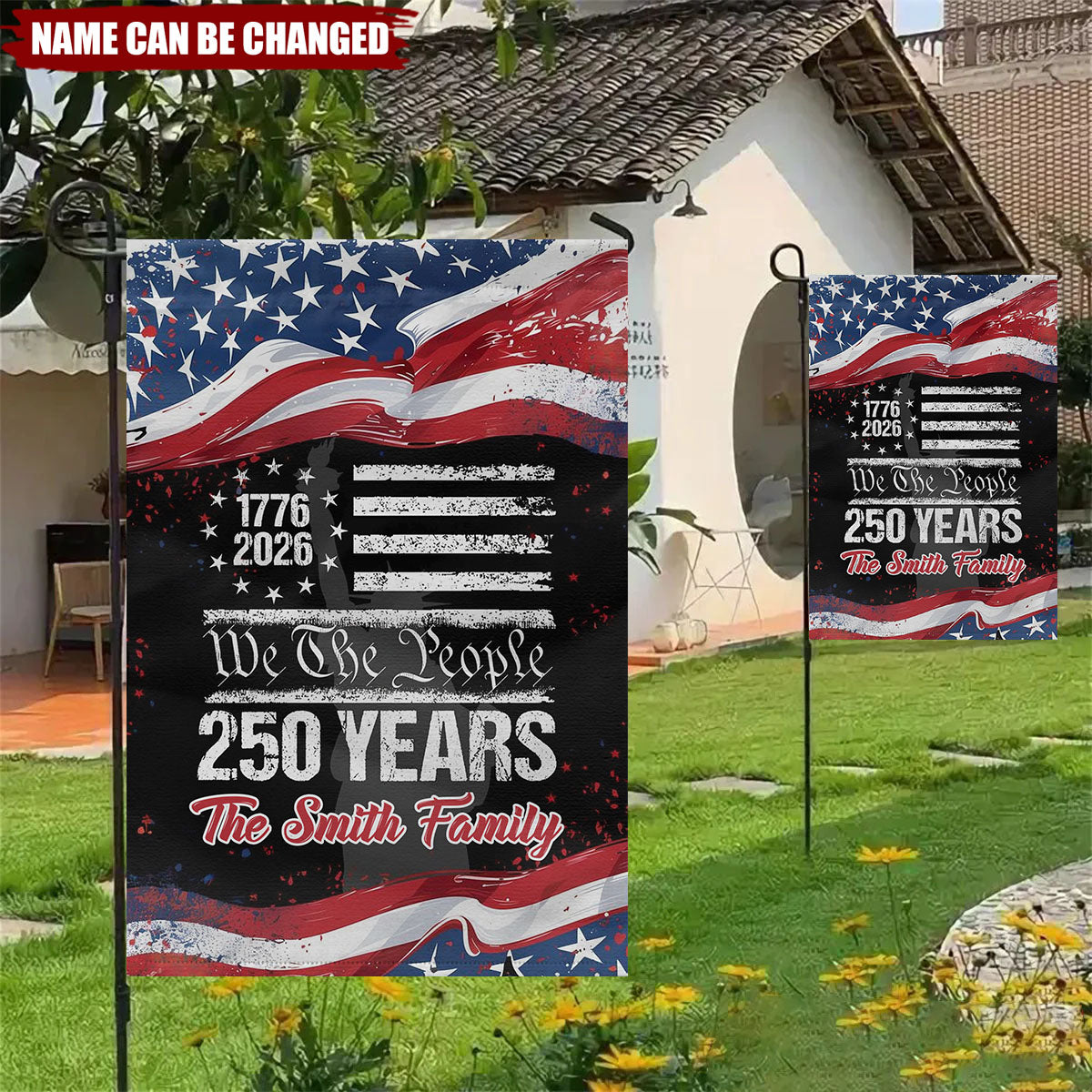 Personalized Double Sided Patriotic Garden Flag With Name 1776-2026 Design - 250th Anniversary Commemorative USA Gift For American Families