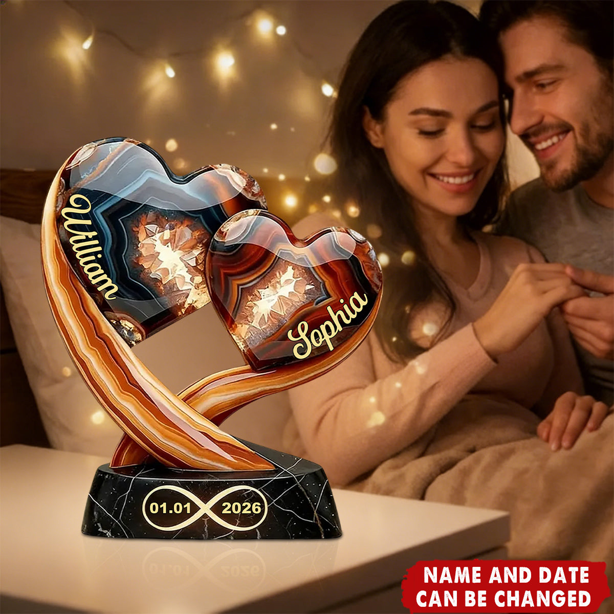 Personalized Interlocking Heart Together Forever Acrylic Plaque With Names & Date | Romantic Wedding Valentine's Day Gift For Couples & Lovers