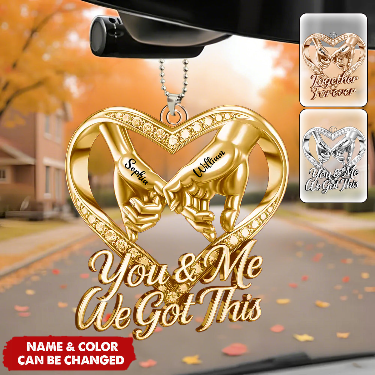 Personalized Swear Acrylic Heart Car Ornament With Names & Color & Quote - Unique Anniversary Valentine's Day Gift For Soulmates & Couples