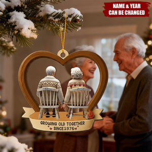 Personalized 3D Effect Back View Old Couple Ornament With Names & Quote & Year | Romantic Wedding Anniversary Xmas Gift For Partner Couple