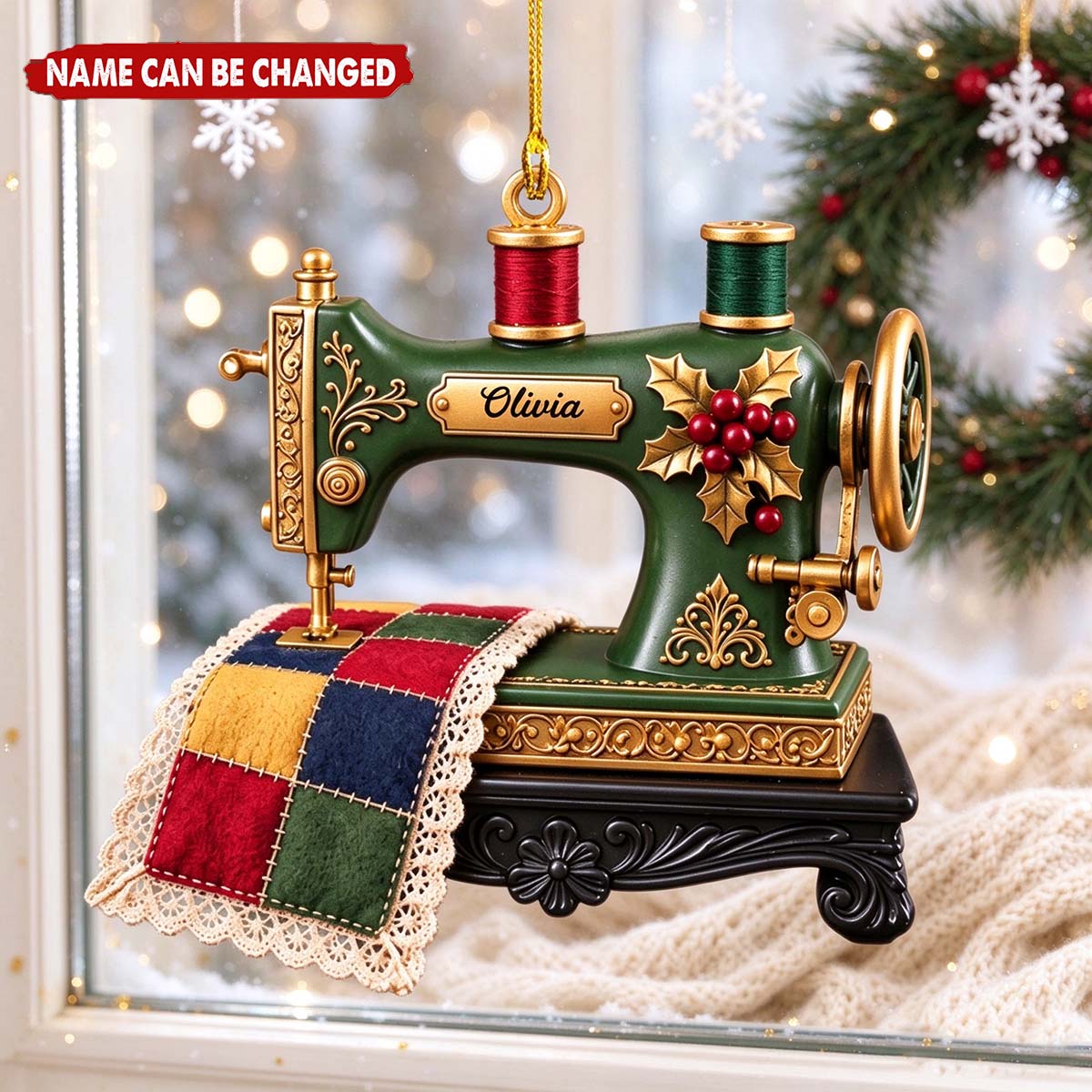 Personalized Christmas Sewing Machine Acrylic Ornament - Gifts For Seamstress & Crafters Sewing Lovers