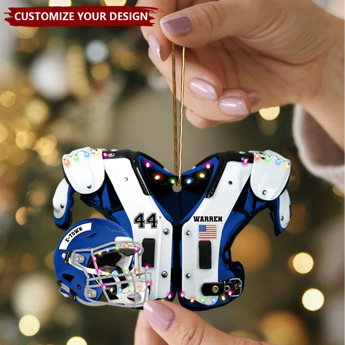Personalized American Football Shoulder Pads and Helmet Ornament With Name & Number Color Design Ultimate Collection For Sport Lovers