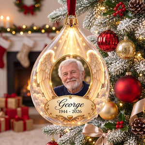 Personalized Angel Wings Photo Memorial Ornament | Christmas Memorial Keepsake Gift For Grieving Family