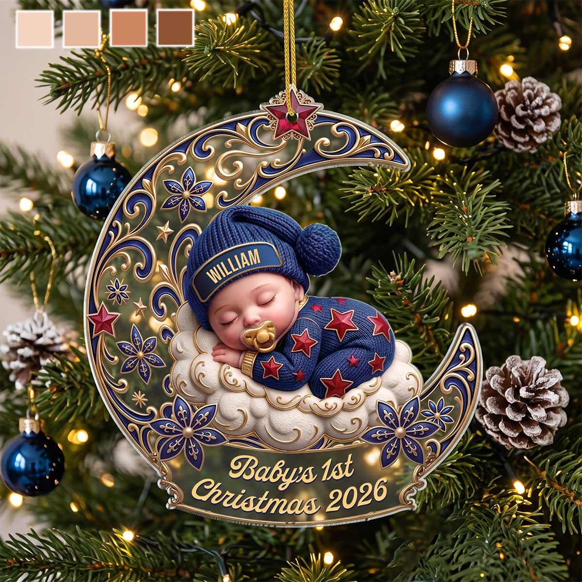 Personalized "Sleeping Baby on Moon" Acrylic Ornament | Baby's 1st Christmas Keepsake Gift for Family