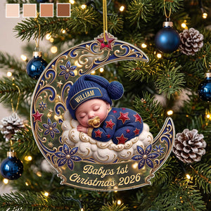 Personalized "Sleeping Baby on Moon" Acrylic Ornament | Baby's 1st Christmas Keepsake Gift for Family