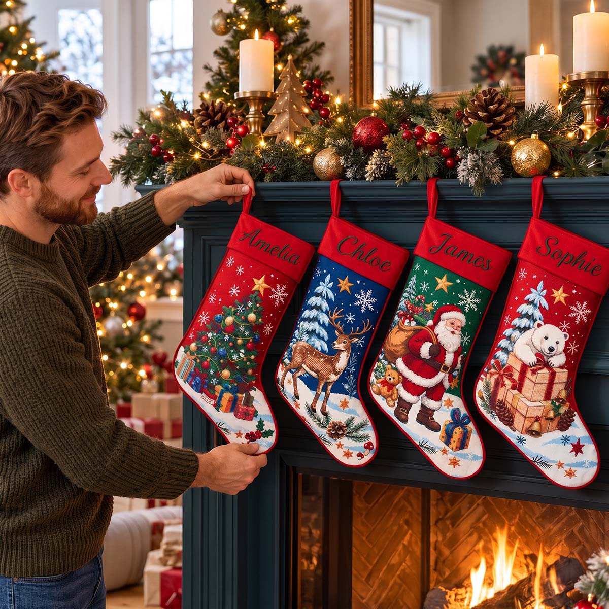 Personalized Christmas Stocking | Fireplace Hanging Decoration | Holiday Gift For Family Kids