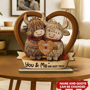 Personalized 3D Effect Highland Cows Couple Heart Plaque With  Names & Quote | Rustic Anniversary Valentine Gift For Couple