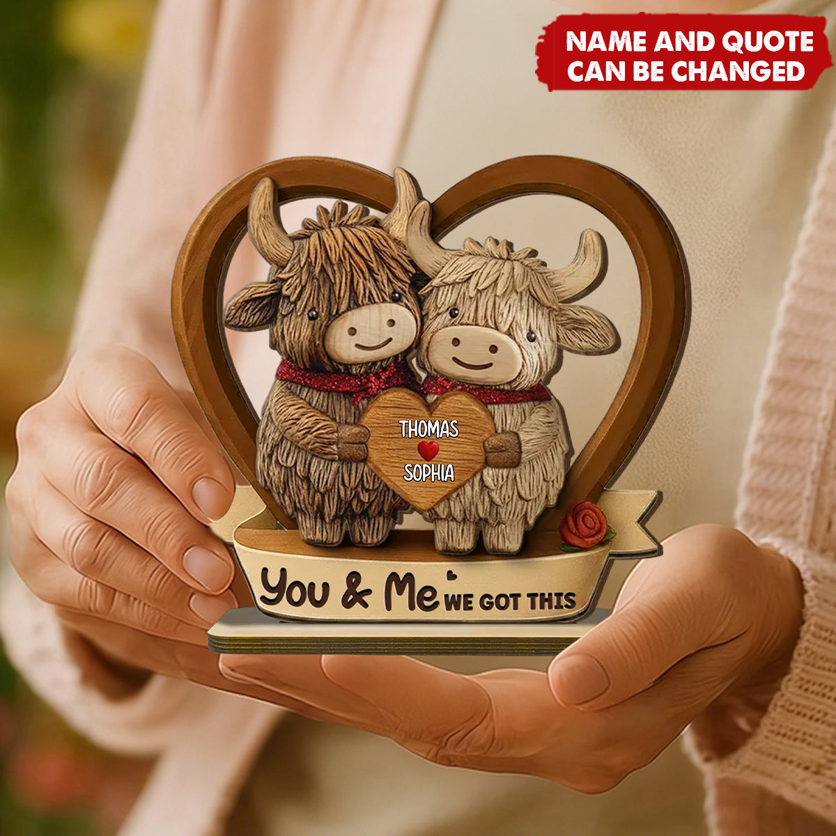 Personalized 3D Effect Highland Cows Couple Heart Plaque With  Names & Quote | Rustic Anniversary Valentine Gift For Couple