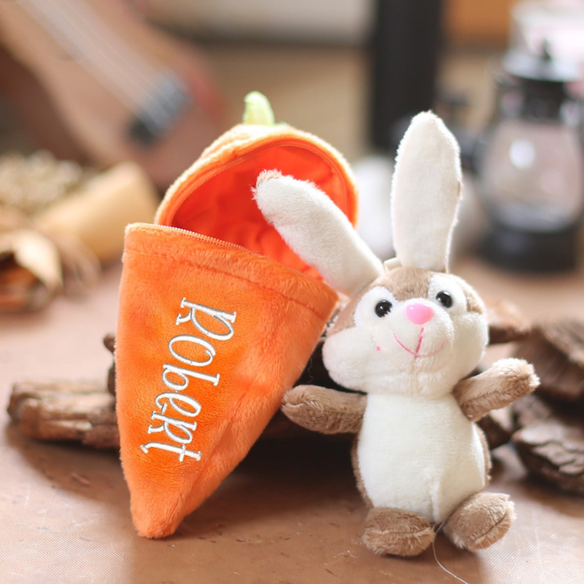 Personalized Stuffed Reversible Easter Carrot Bunny Rabbit Keychain