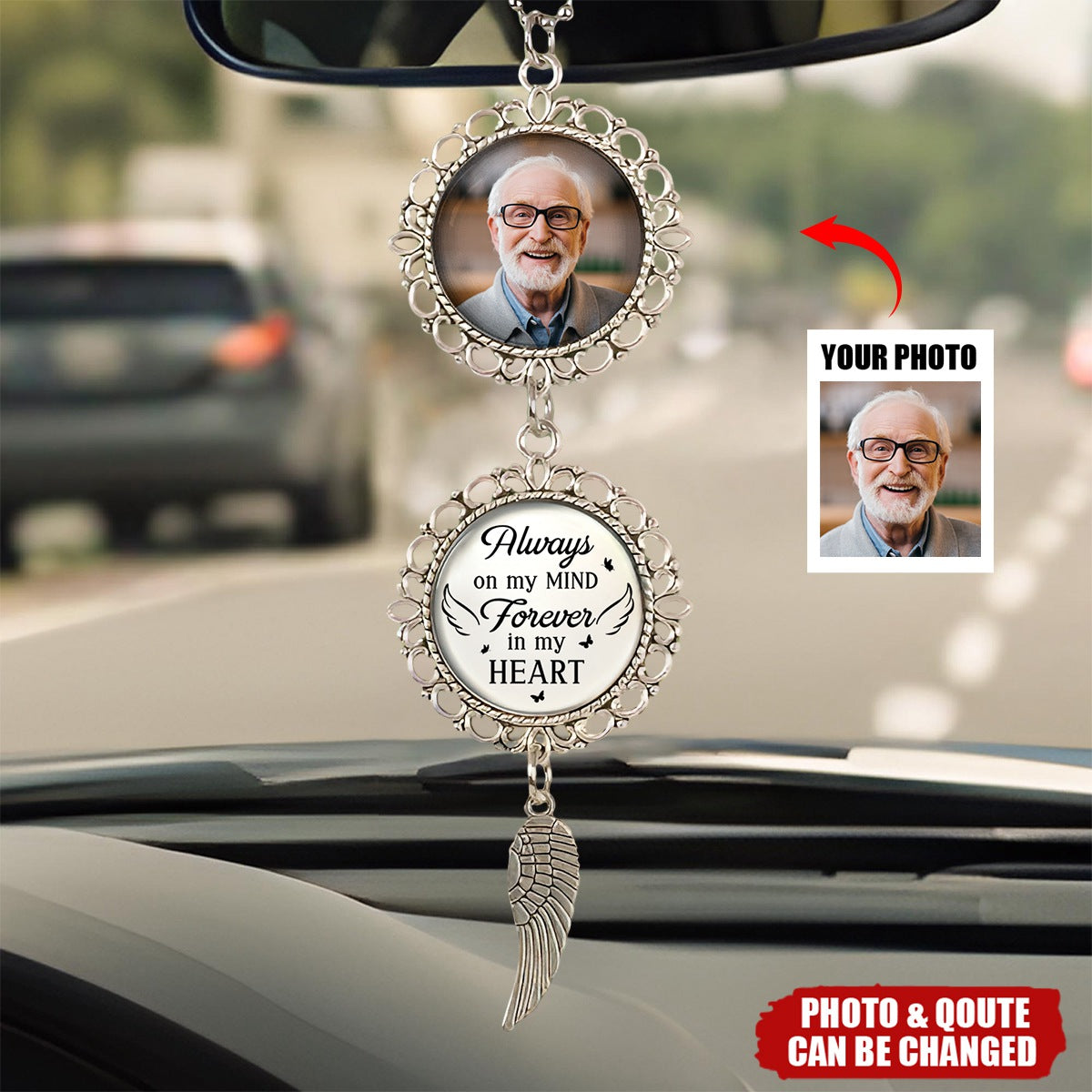 Custom Photo I'm Always With You - Memorial Personalized Custom Metal Car Hanging Ornament With Charm