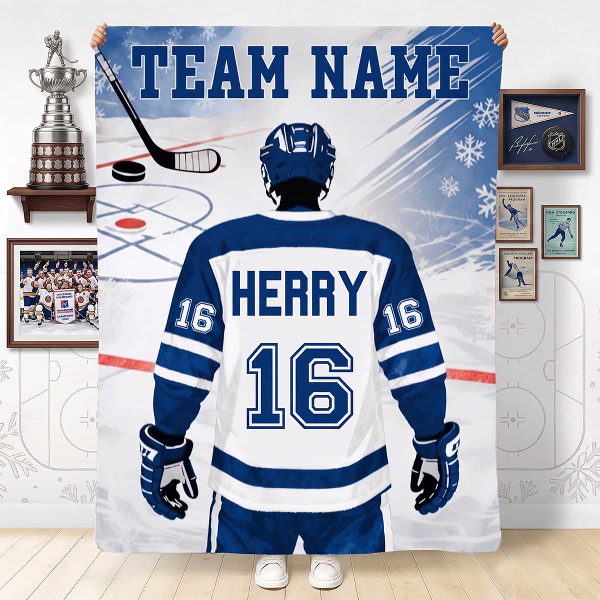 Personalized Hockey Player Fleece Blanket | Sports Gift For Hockey Player Athlete Men Boys