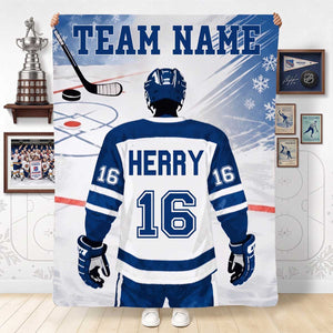 Personalized Hockey Player Fleece Blanket | Sports Gift For Hockey Player Athlete Men Boys